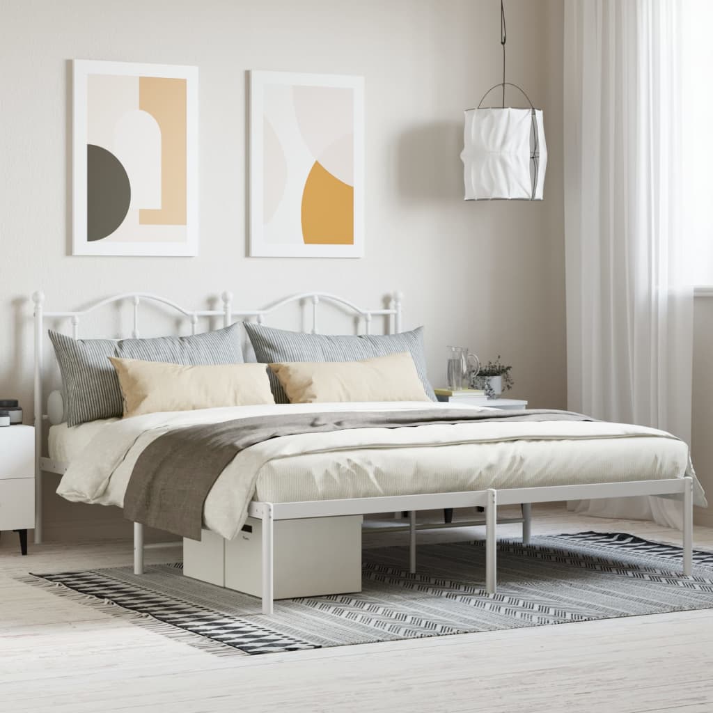 Metal Bed Frame without Mattress with Headboard White 183x213cm