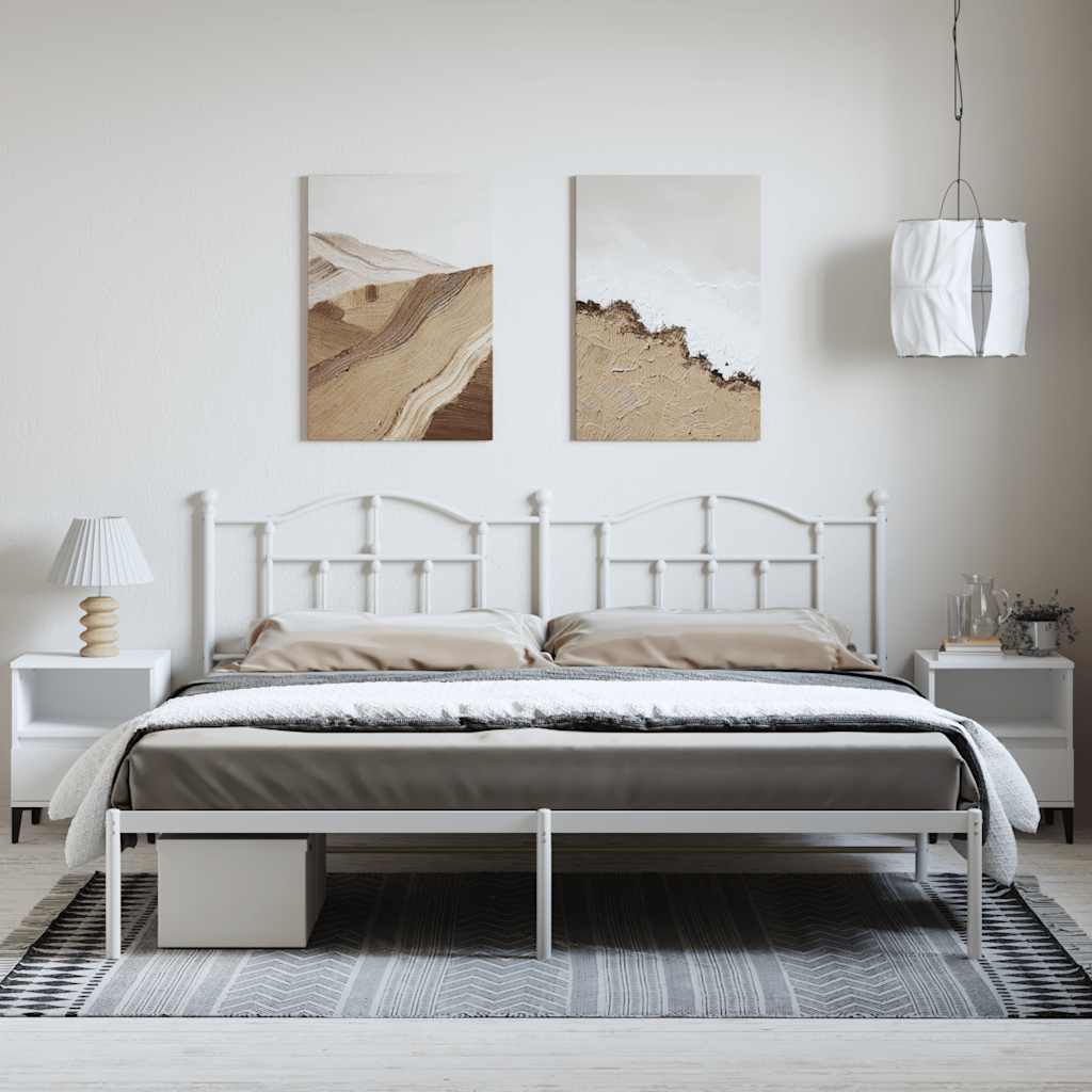 Metal Bed Frame without Mattress with Headboard White 193x203cm