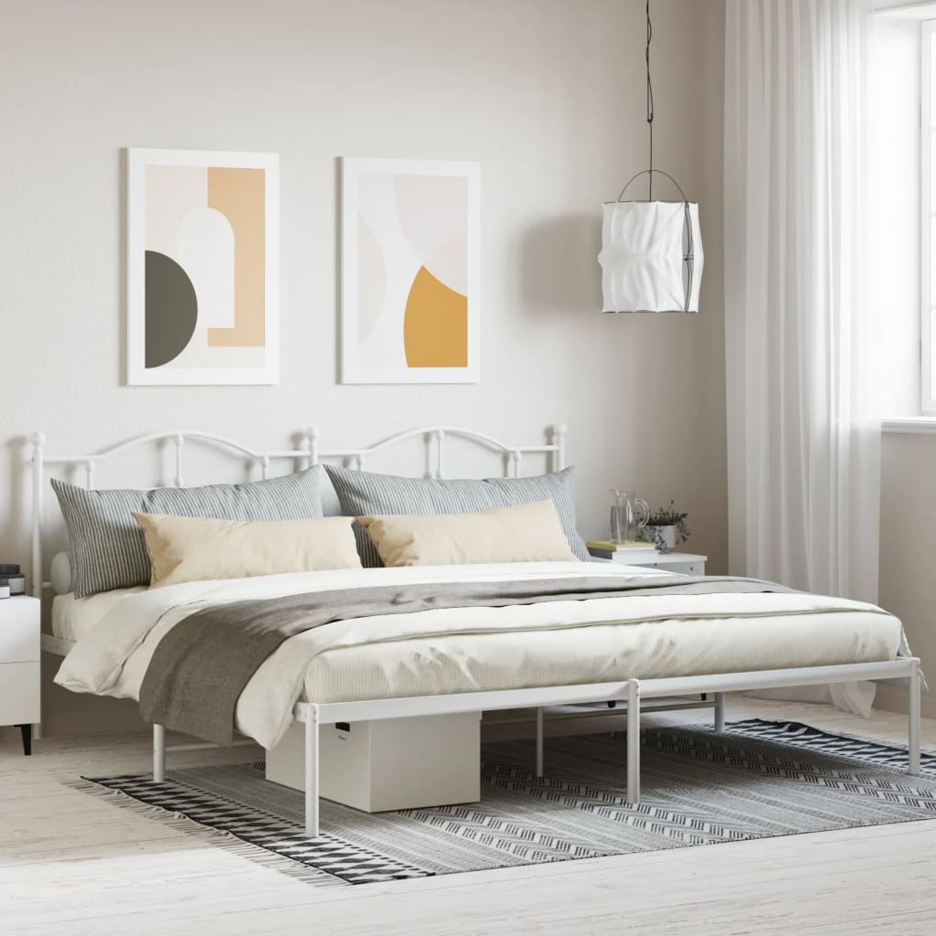 Metal Bed Frame without Mattress with Headboard White 200x200cm