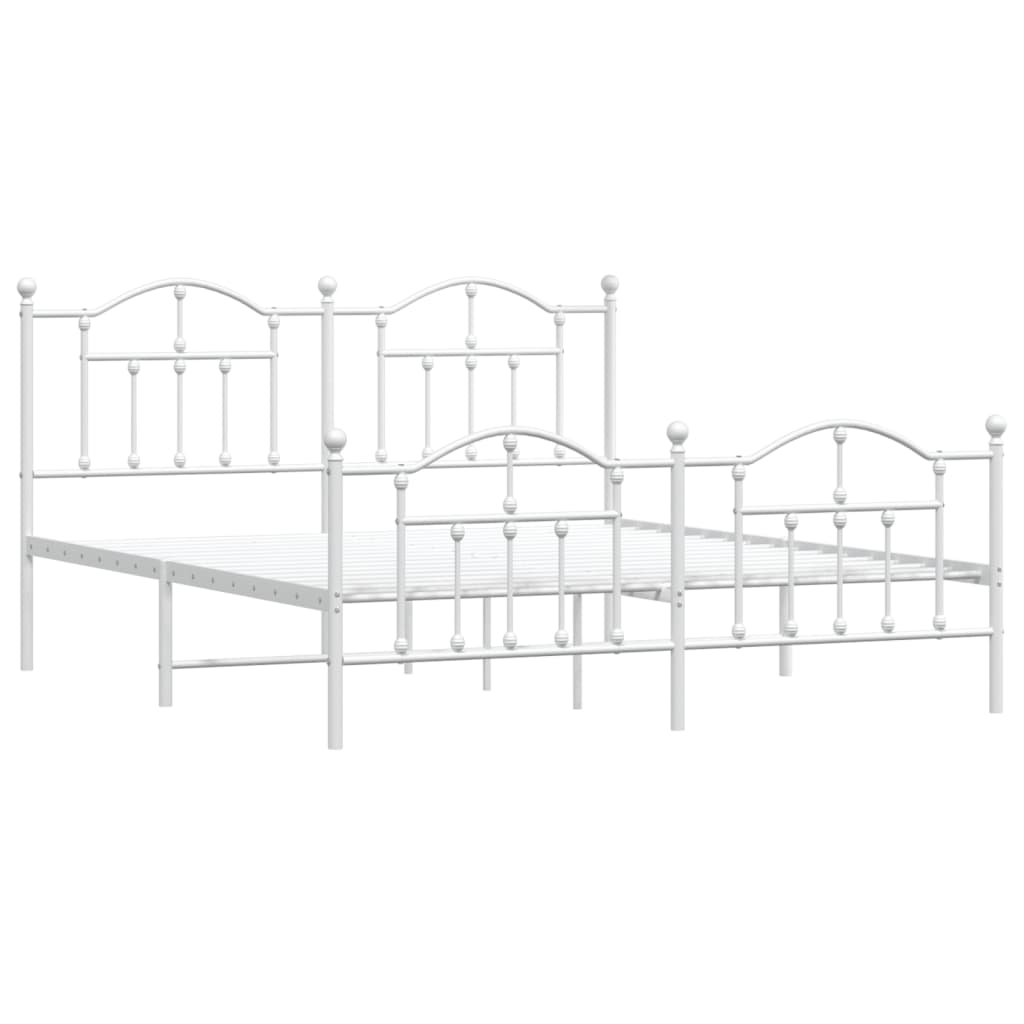 Metal Bed Frame without Mattress with Footboard White 183x213cm