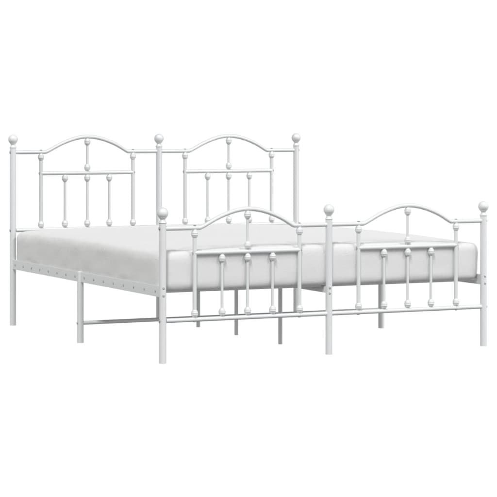 Metal Bed Frame without Mattress with Footboard White 183x213cm