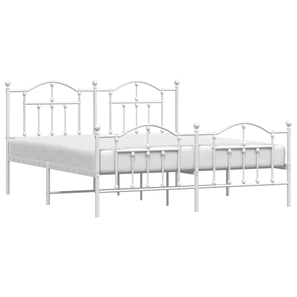 Metal Bed Frame without Mattress with Footboard White 183x213cm