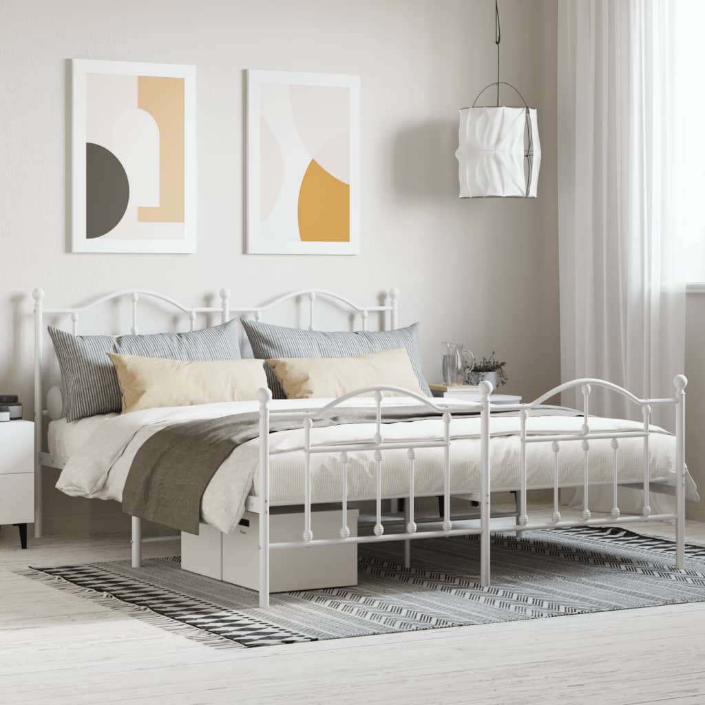 Metal Bed Frame without Mattress with Footboard White 183x213cm