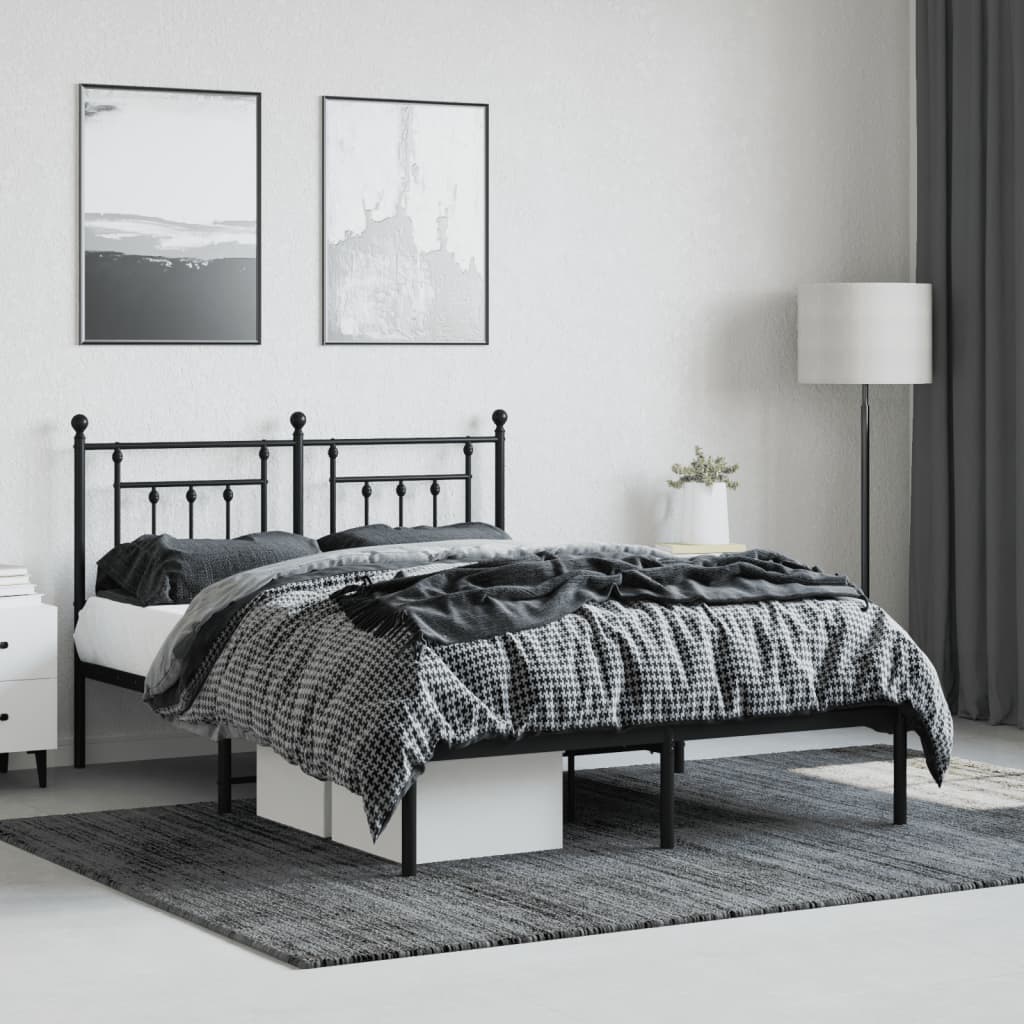 Metal Bed Frame without Mattress with Headboard Black 140x190cm