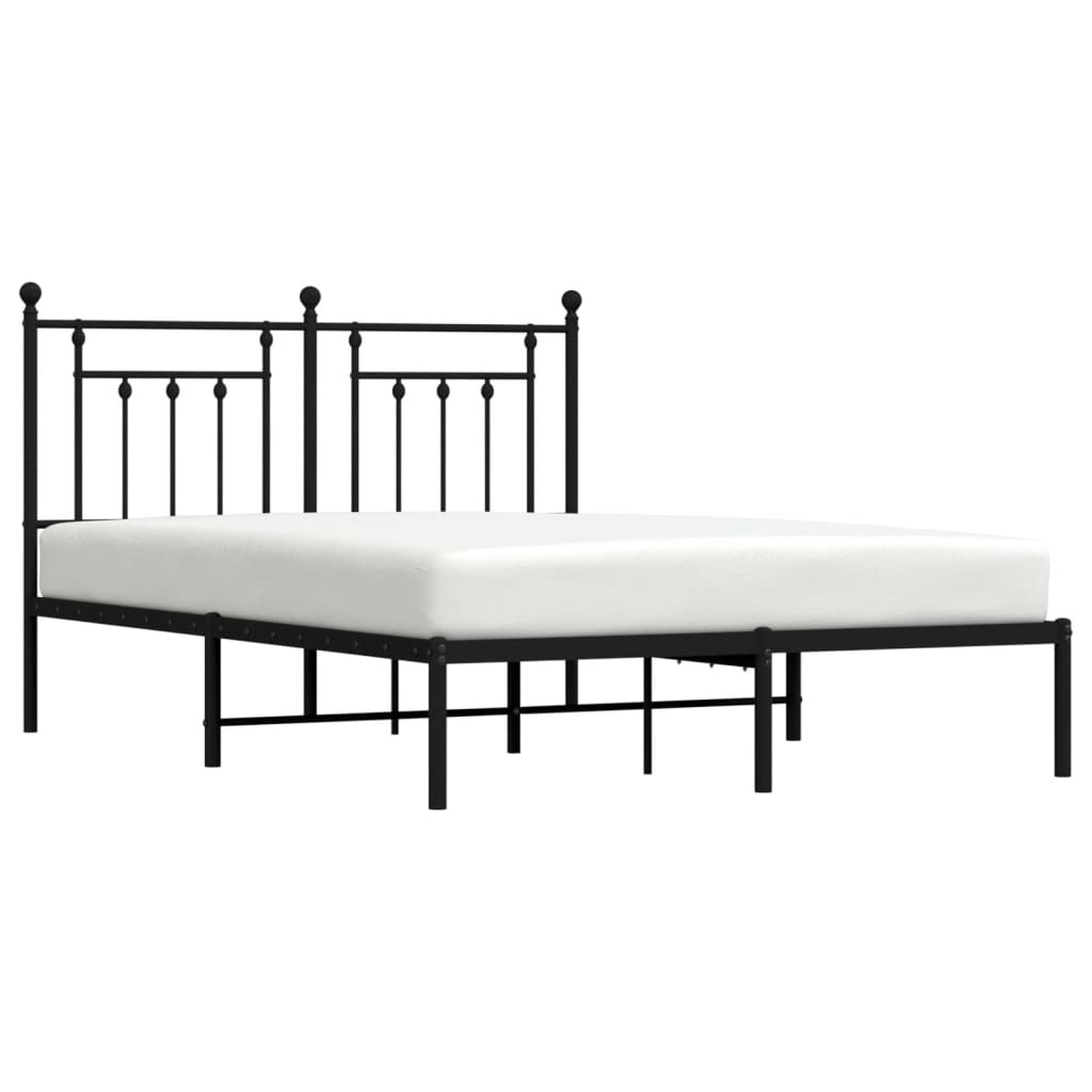 Metal Bed Frame without Mattress with Headboard Black 140x190cm