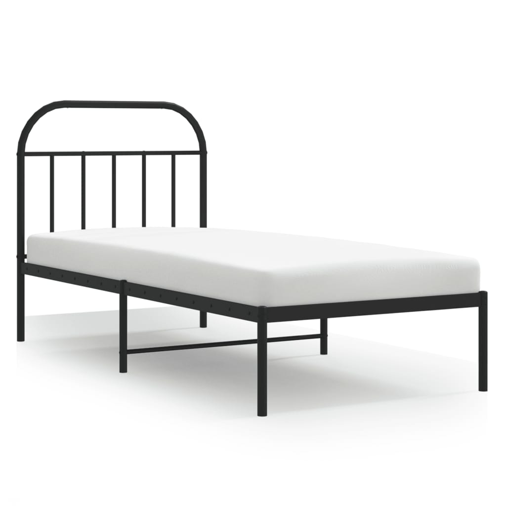 Metal Bed Frame without Mattress with Headboard Black 90x190cm