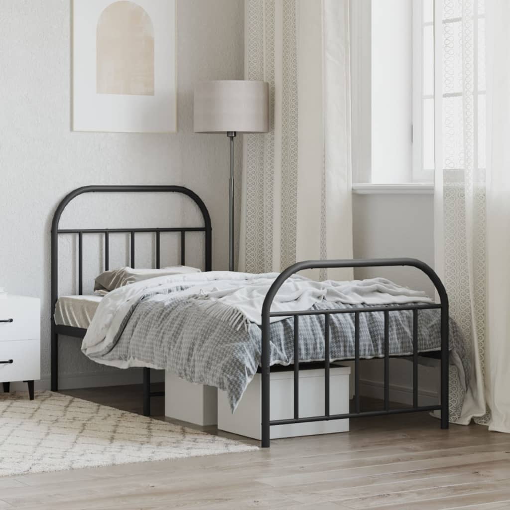 Metal Bed Frame without Mattress with Footboard Black 80x200cm