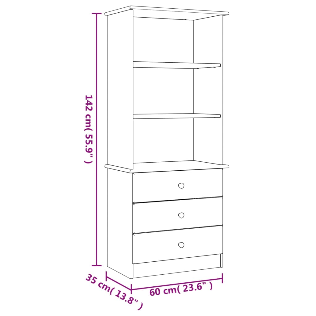Bookcase with Drawers ALTA 60x35x142 cm Solid Wood Pine