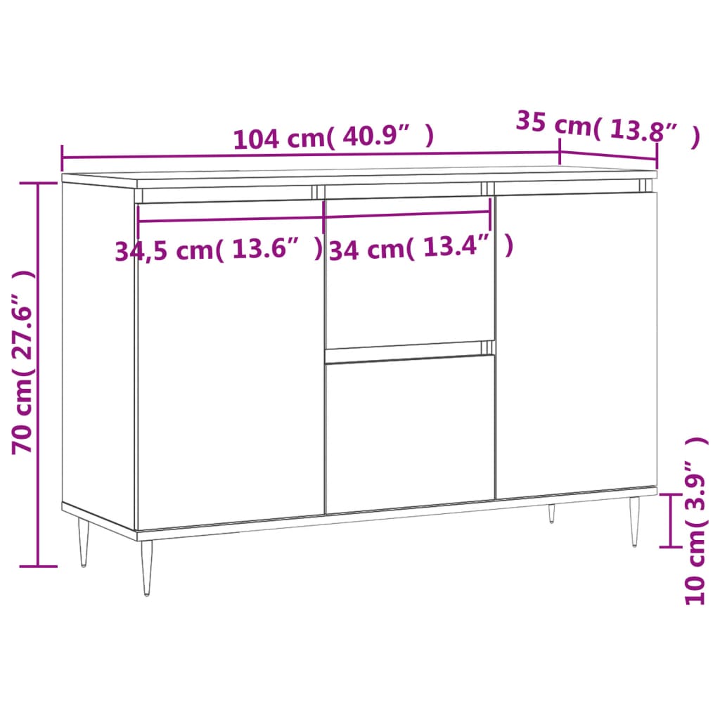 Sideboard White 101.5x35x70 cm Engineered Wood