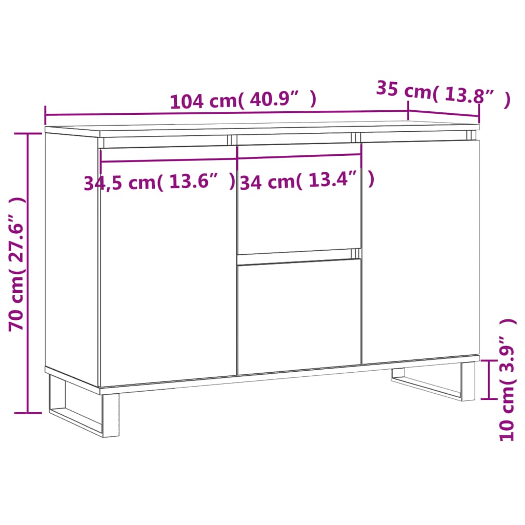 Sideboard White 101.5x35x70 cm Engineered Wood