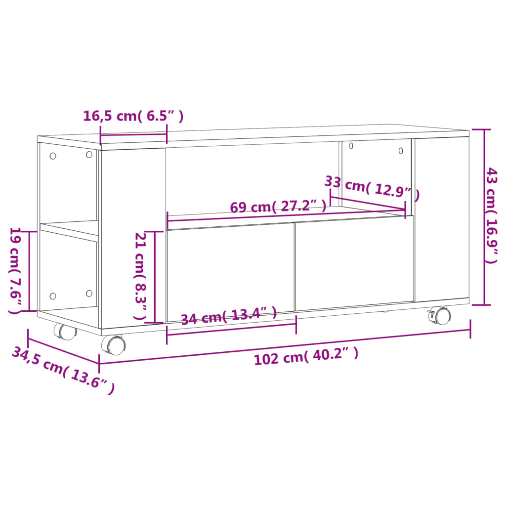TV Cabinet Smoked Oak 102x34.5x43 cm Engineered Wood