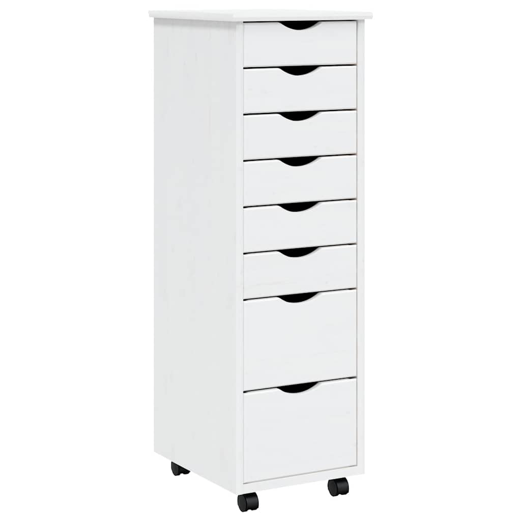 Rolling Cabinet with Drawers MOSS White Solid Wood Pine