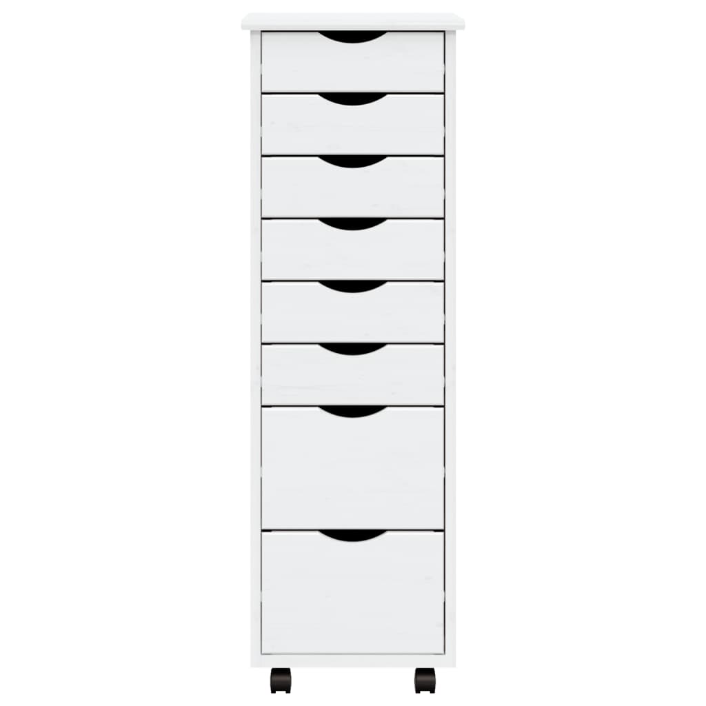 Rolling Cabinet with Drawers MOSS White Solid Wood Pine