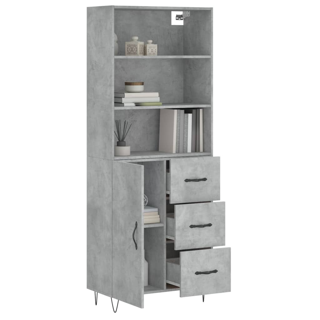 Highboard Concrete Grey 69.5x34x180 cm Engineered Wood