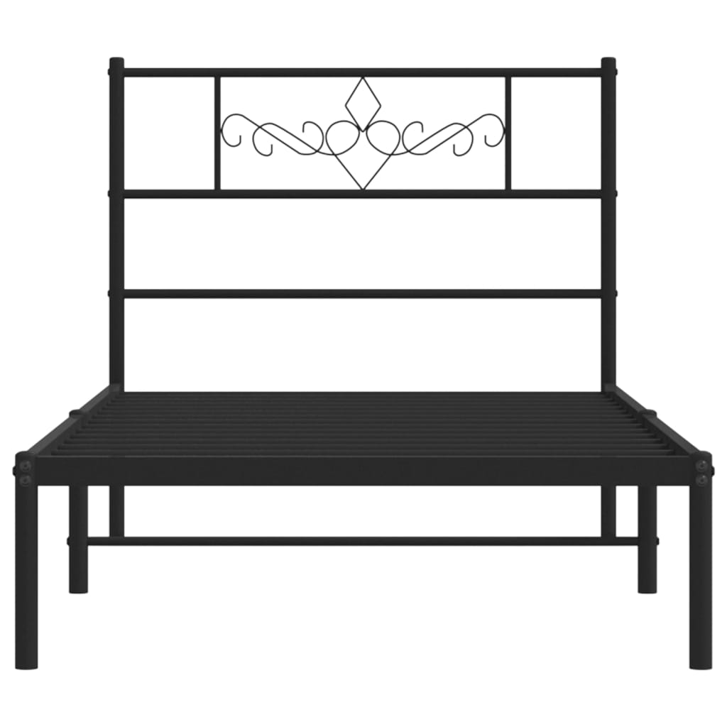 Metal Bed Frame without Mattress with Headboard Black 80x200cm
