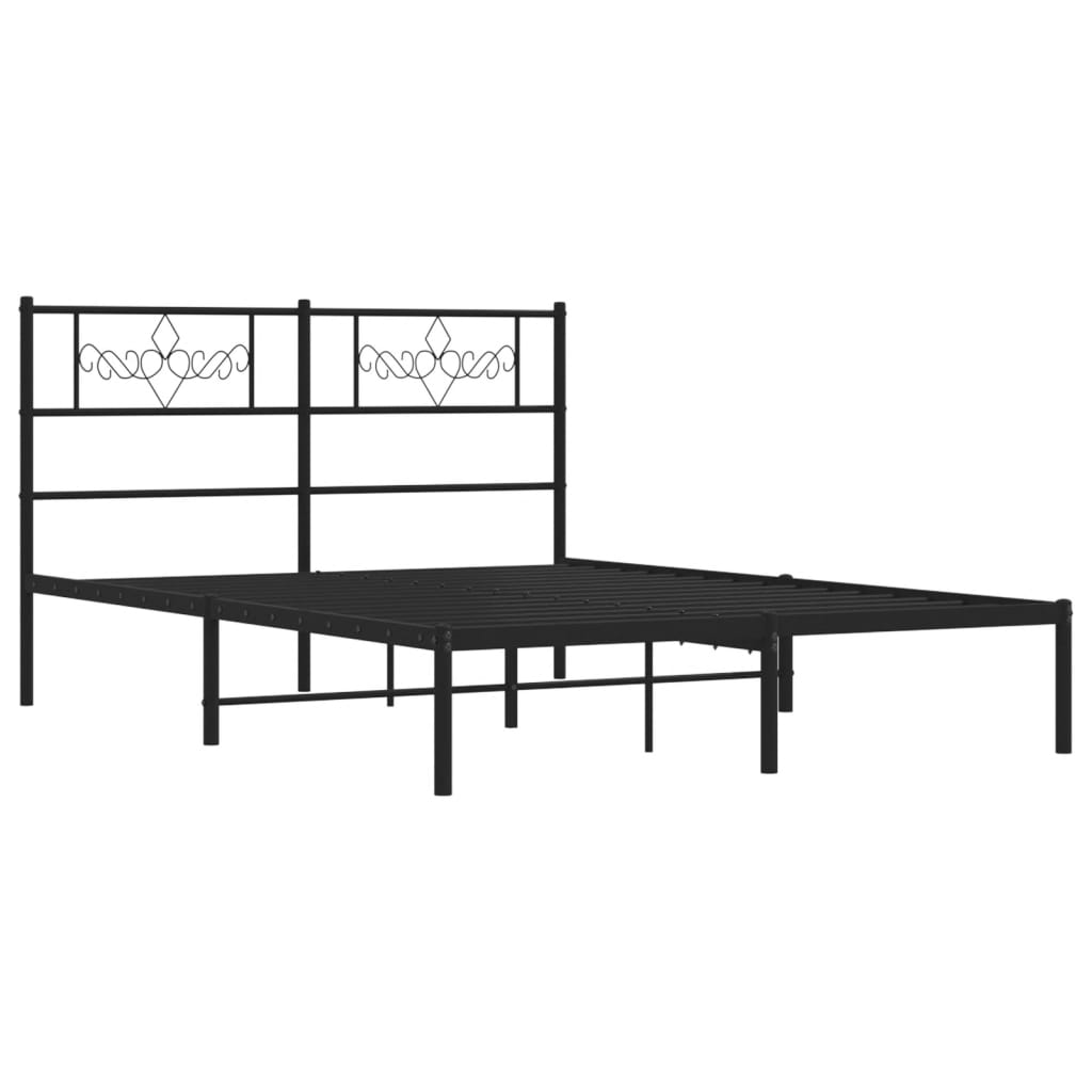 Metal Bed Frame without Mattress with Headboard Black 160x200cm