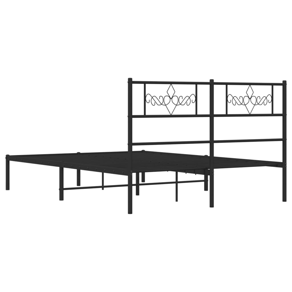 Metal Bed Frame without Mattress with Headboard Black 160x200cm