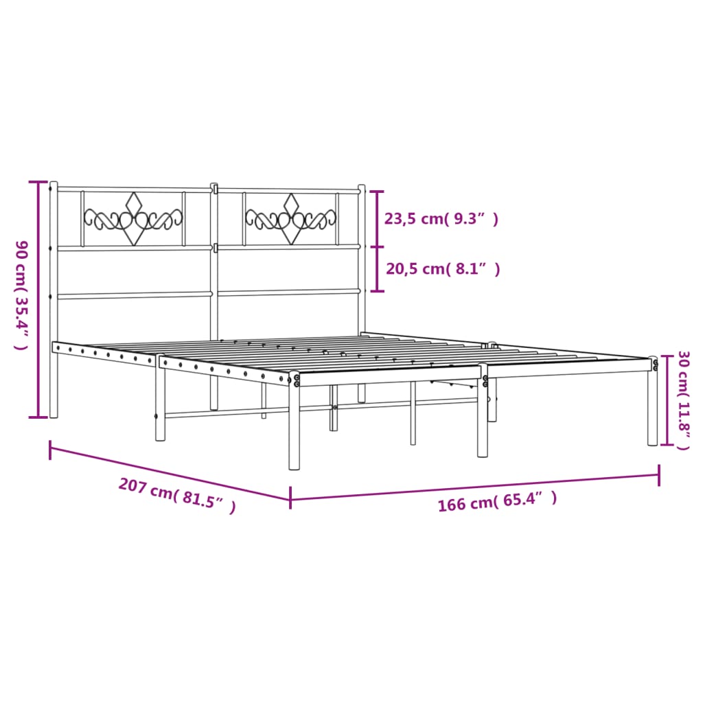 Metal Bed Frame without Mattress with Headboard Black 160x200cm