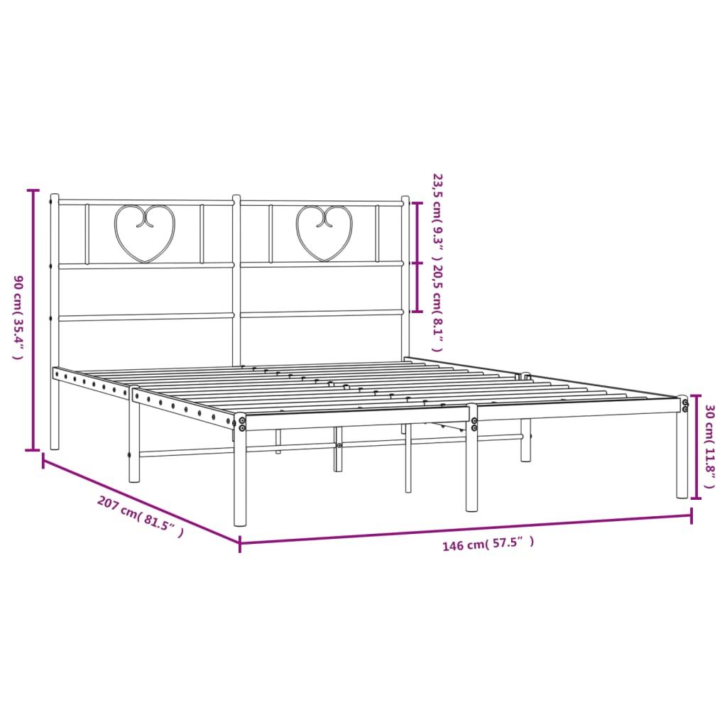 Metal Bed Frame without Mattress with Headboard White 140x200cm
