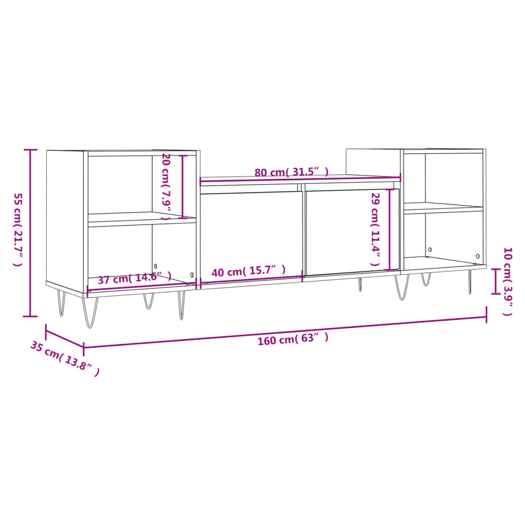 TV Cabinet High Gloss White 160x35x55 cm Engineered Wood