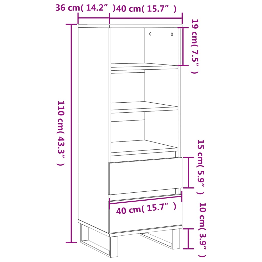 Highboard Concrete Grey 40x36x110 cm Engineered Wood