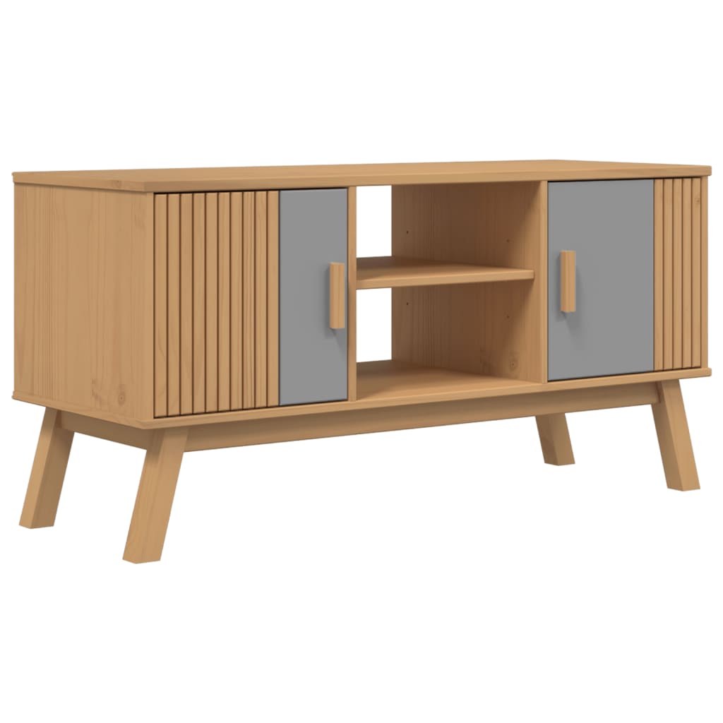 TV Cabinet OLDEN Grey and Brown 114x43x57 cm Solid Wood Pine