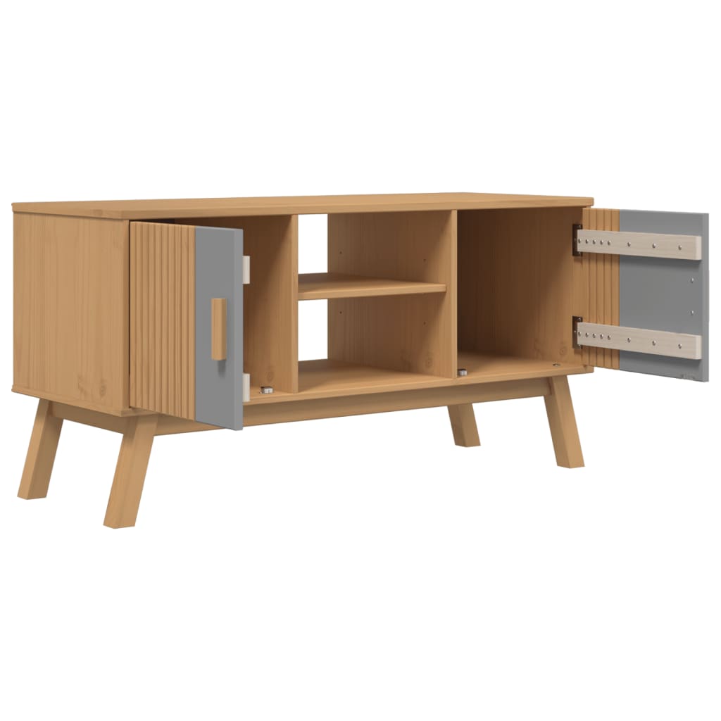 TV Cabinet OLDEN Grey and Brown 114x43x57 cm Solid Wood Pine