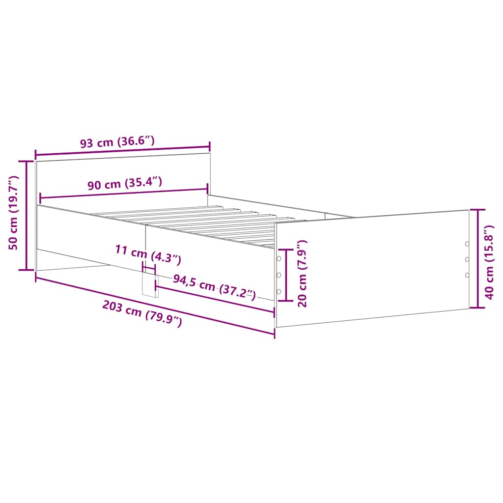 Bed Frame without Mattress Concrete Grey 90x200 cm