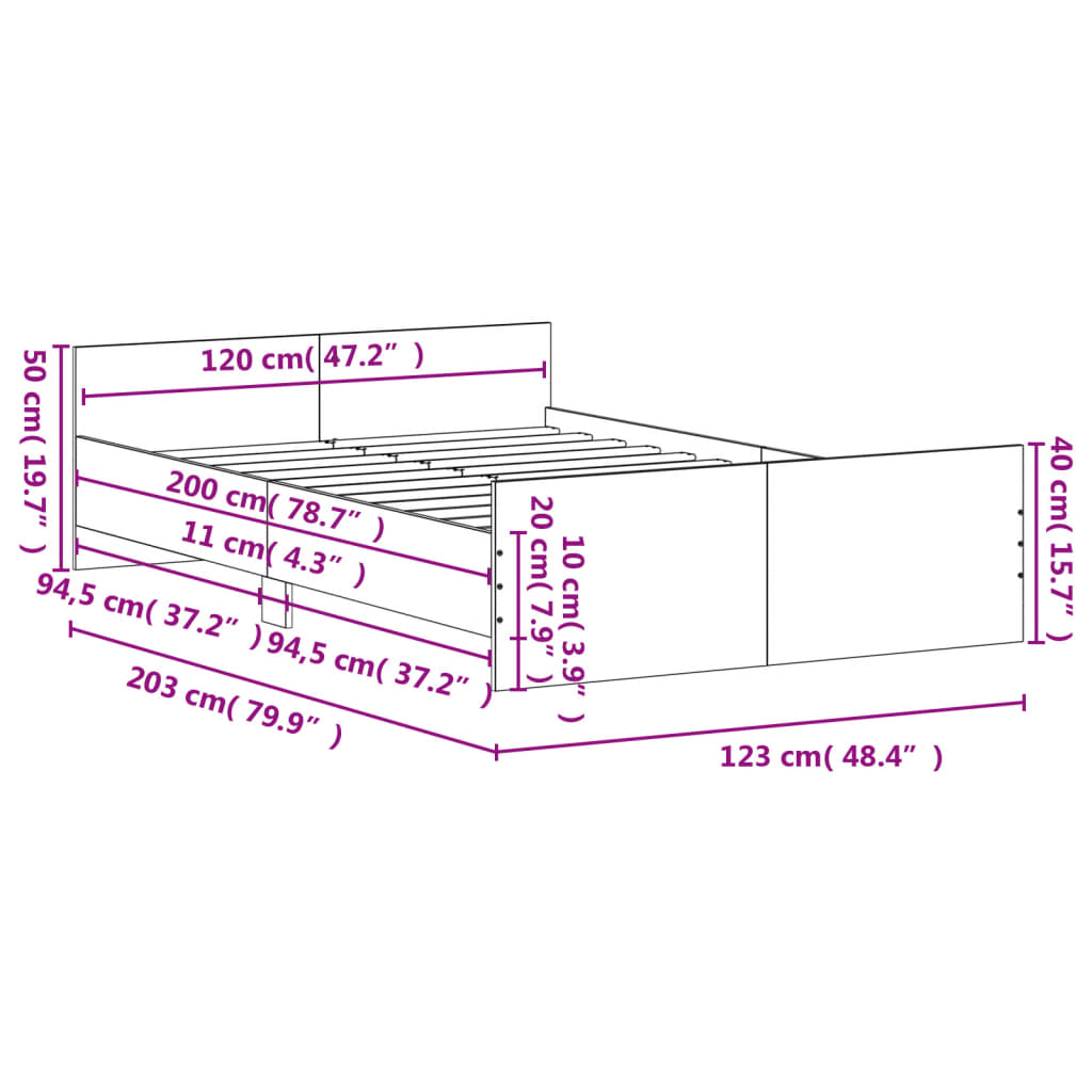 Bed Frame without Mattress Concrete Grey 120x200 cm