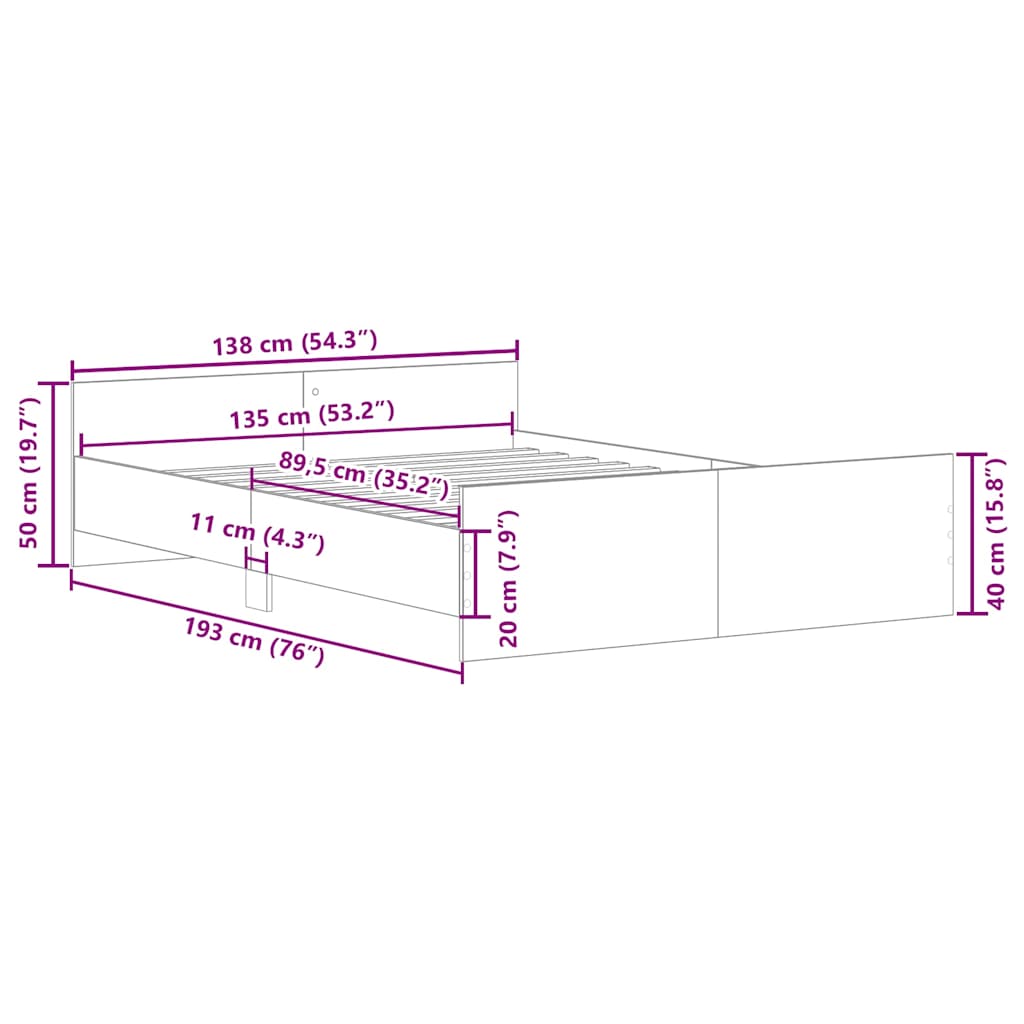 Bed Frame without Mattress Sonoma Oak 135x190 cm Double