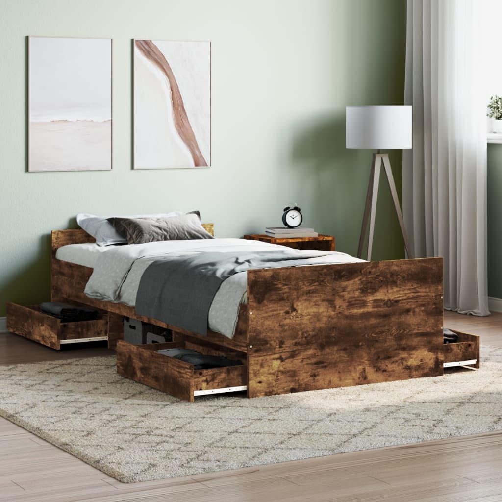 Bed Frame without Mattress Smoked Oak 90x200 cm