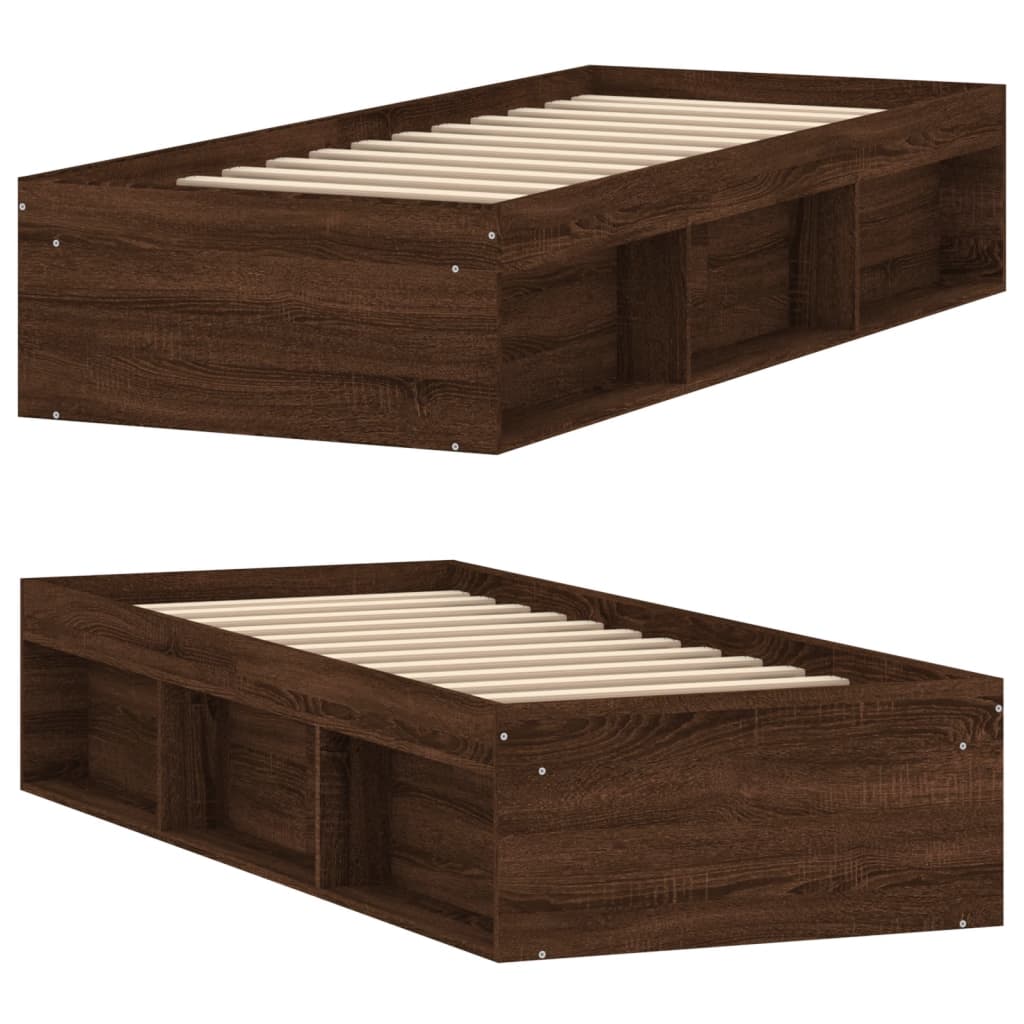 Bed Frame without Mattress Brown Oak 75x190 cm Small Single Small Single
