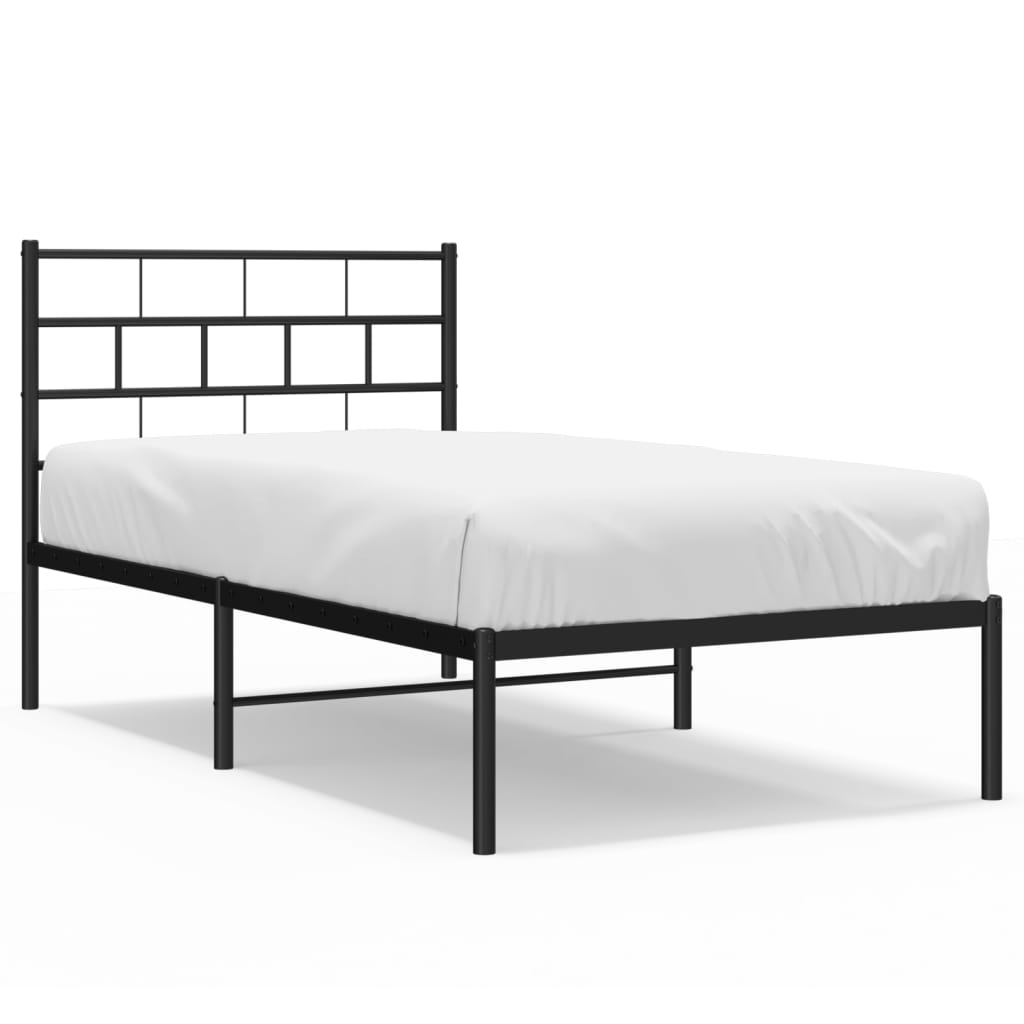 Metal Bed Frame without Mattress with Headboard Black 75x190cm