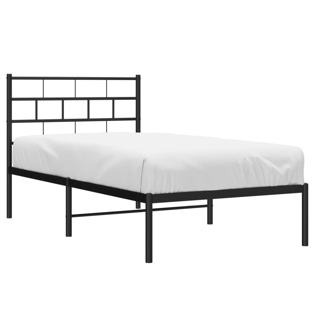 Metal Bed Frame without Mattress with Headboard Black 75x190cm