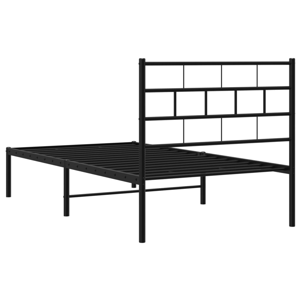 Metal Bed Frame without Mattress with Headboard Black 75x190cm