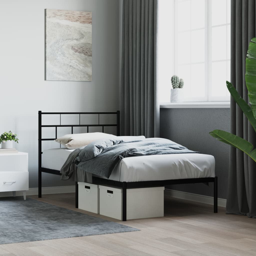 Metal Bed Frame without Mattress with Headboard Black 75x190cm