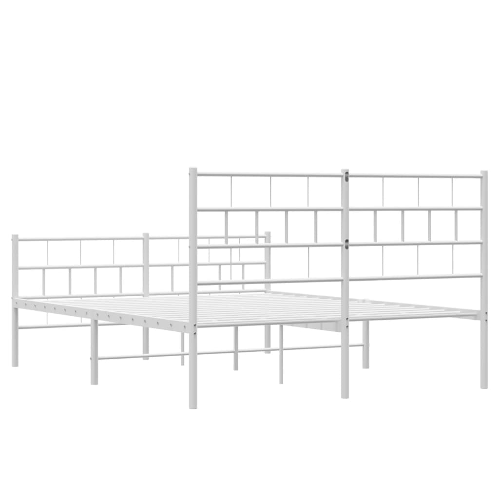 Metal Bed Frame without Mattress with Footboard White 150x200cm
