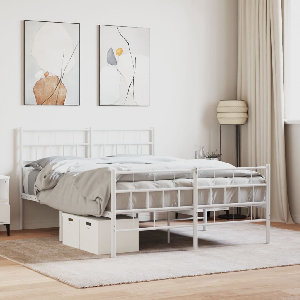 Metal Bed Frame without Mattress with Footboard White 150x200cm
