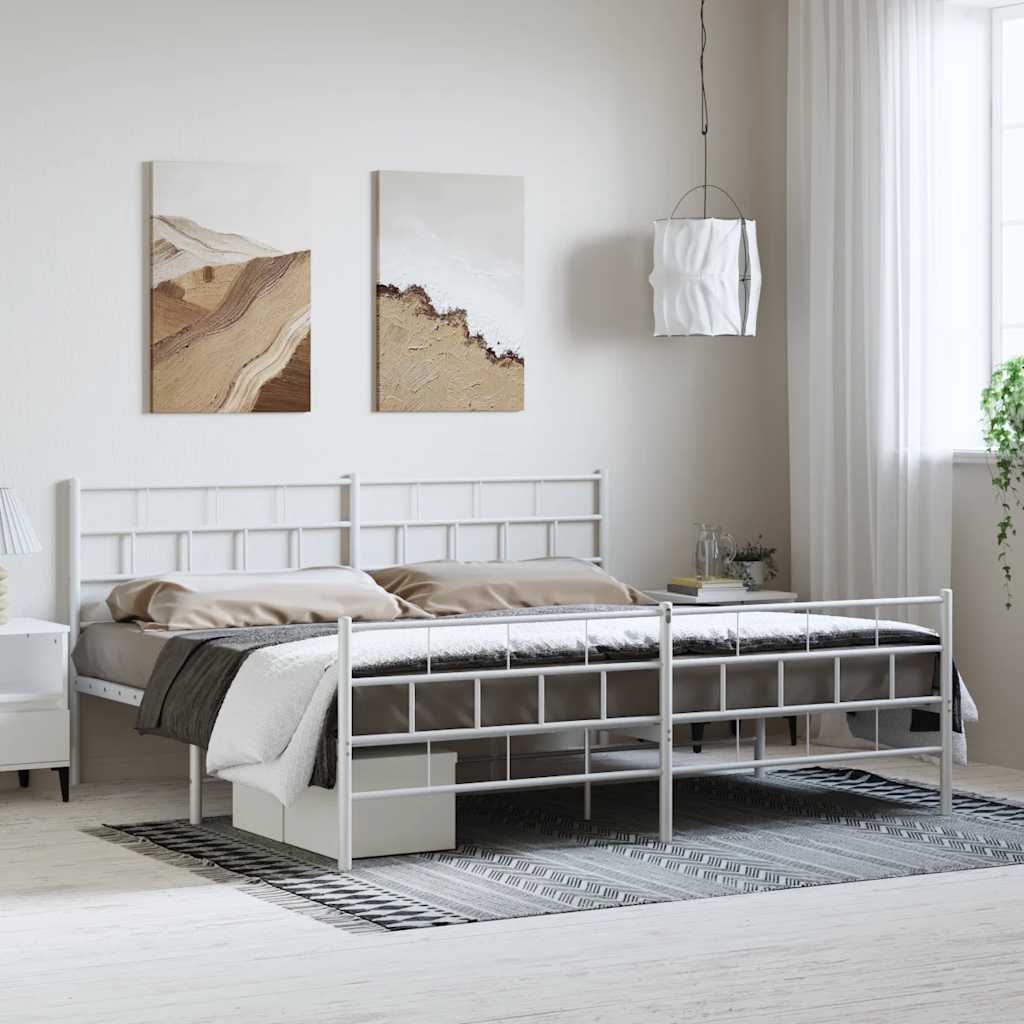 Metal Bed Frame without Mattress with Footboard White 183x213cm