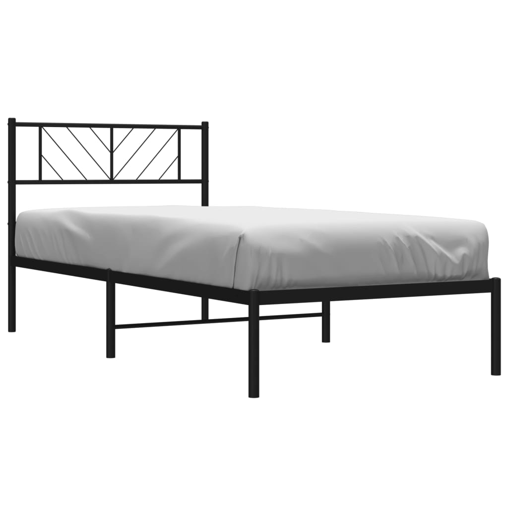 Metal Bed Frame without Mattress with Headboard Black 80x200cm