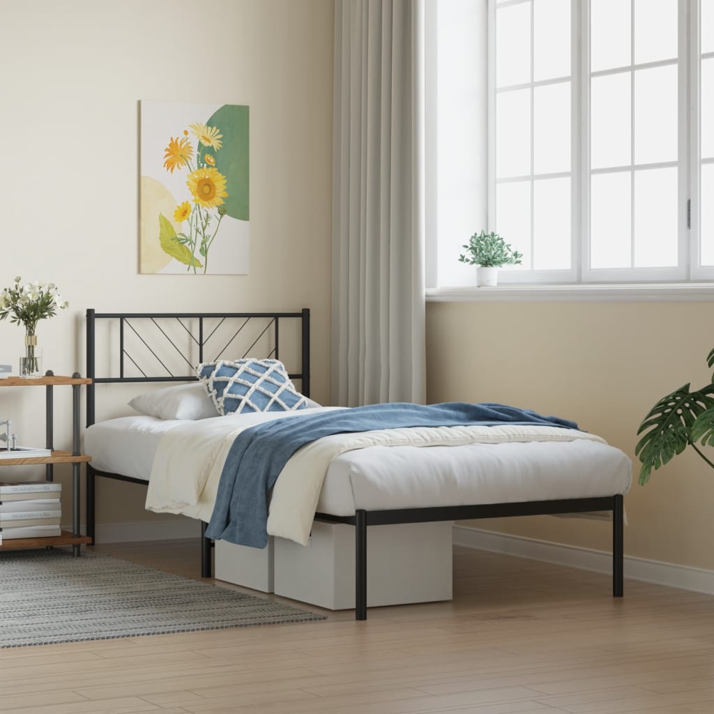 Metal Bed Frame without Mattress with Headboard Black 80x200cm