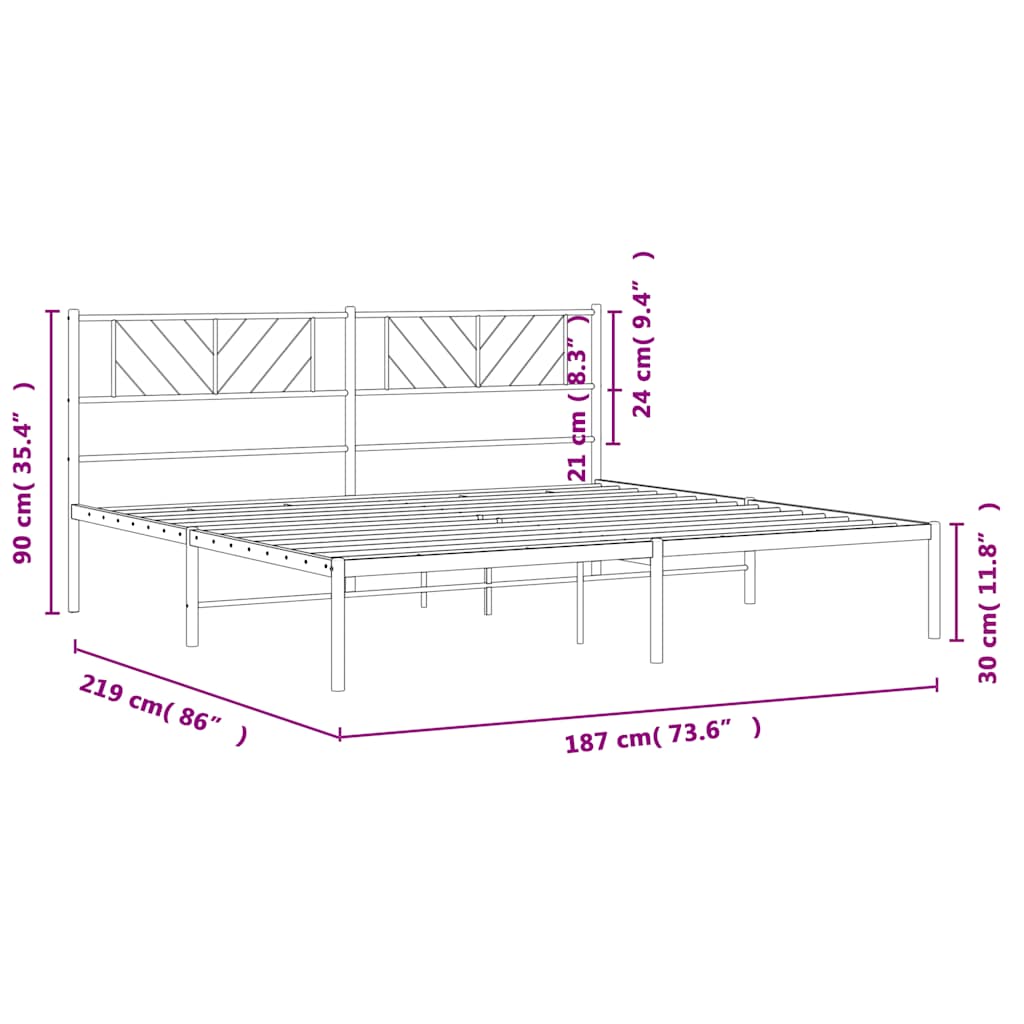 Metal Bed Frame without Mattress with Headboard Black 183x213cm