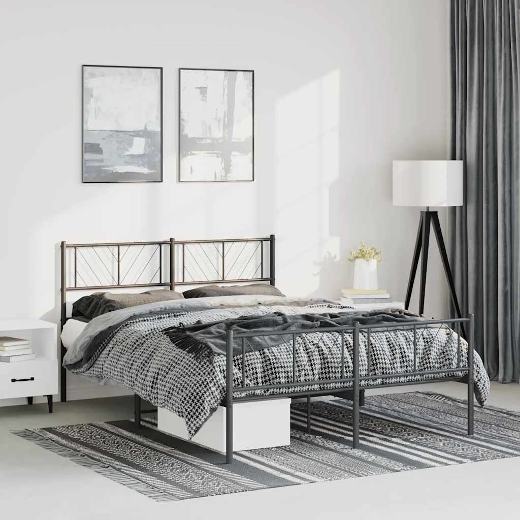 Metal Bed Frame without Mattress with Footboard Black 135x190cm