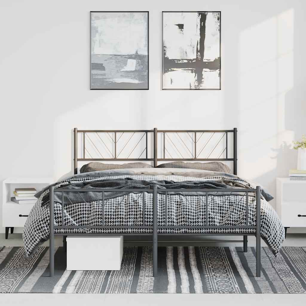 Metal Bed Frame without Mattress with Footboard Black 135x190cm
