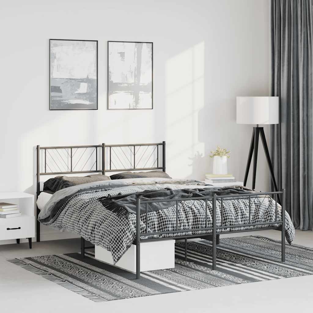 Metal Bed Frame without Mattress with Footboard Black 150x200cm