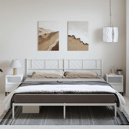 Metal Bed Frame without Mattress with Headboard White 193x203cm