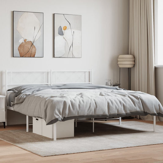 Metal Bed Frame without Mattress with Headboard White 140x200cm