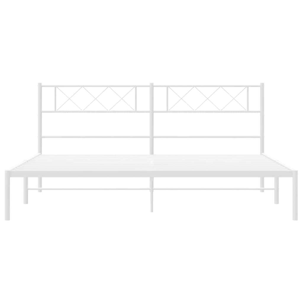 Metal Bed Frame without Mattress with Headboard White 183x213cm