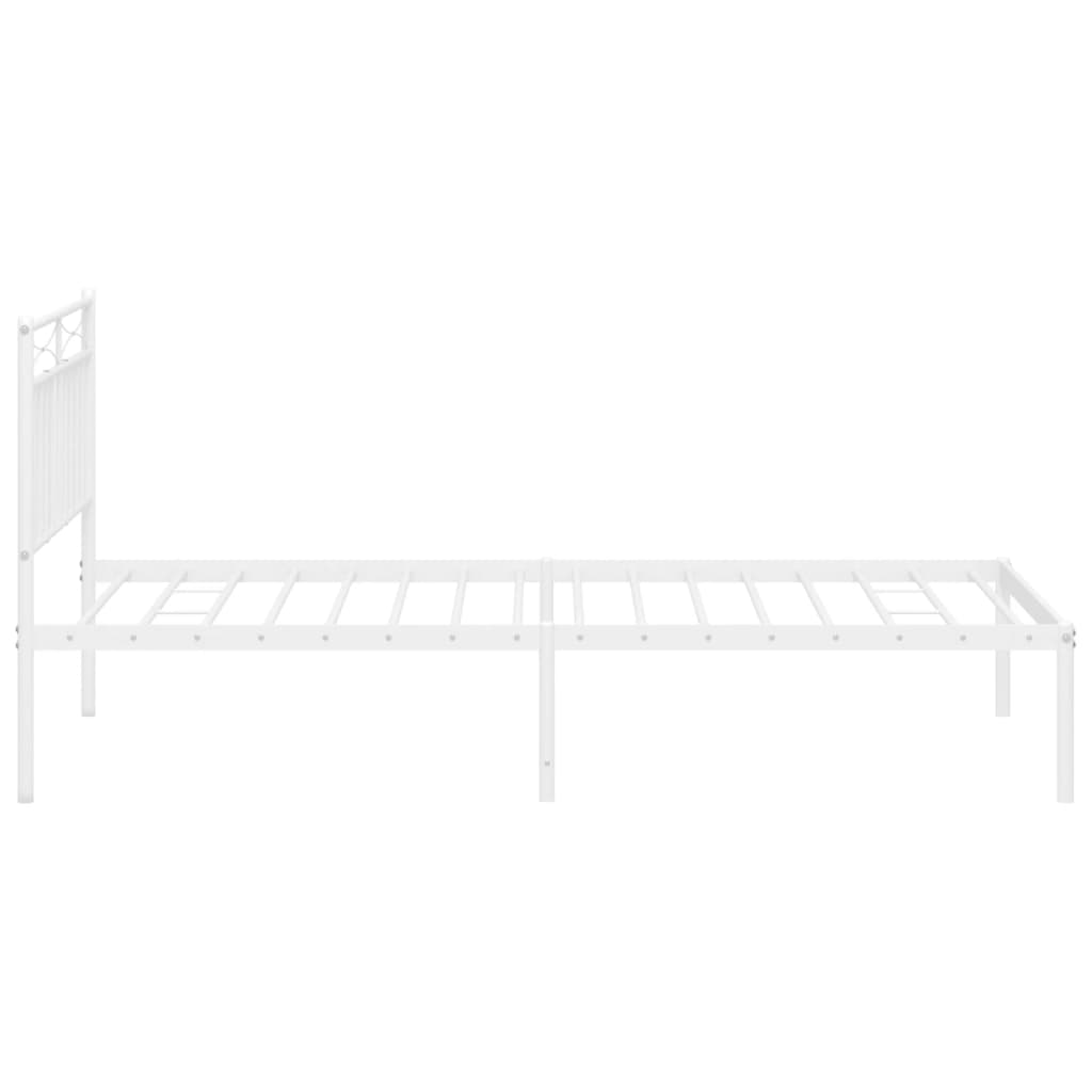 Metal Bed Frame without Mattress with Headboard White 107x203cm