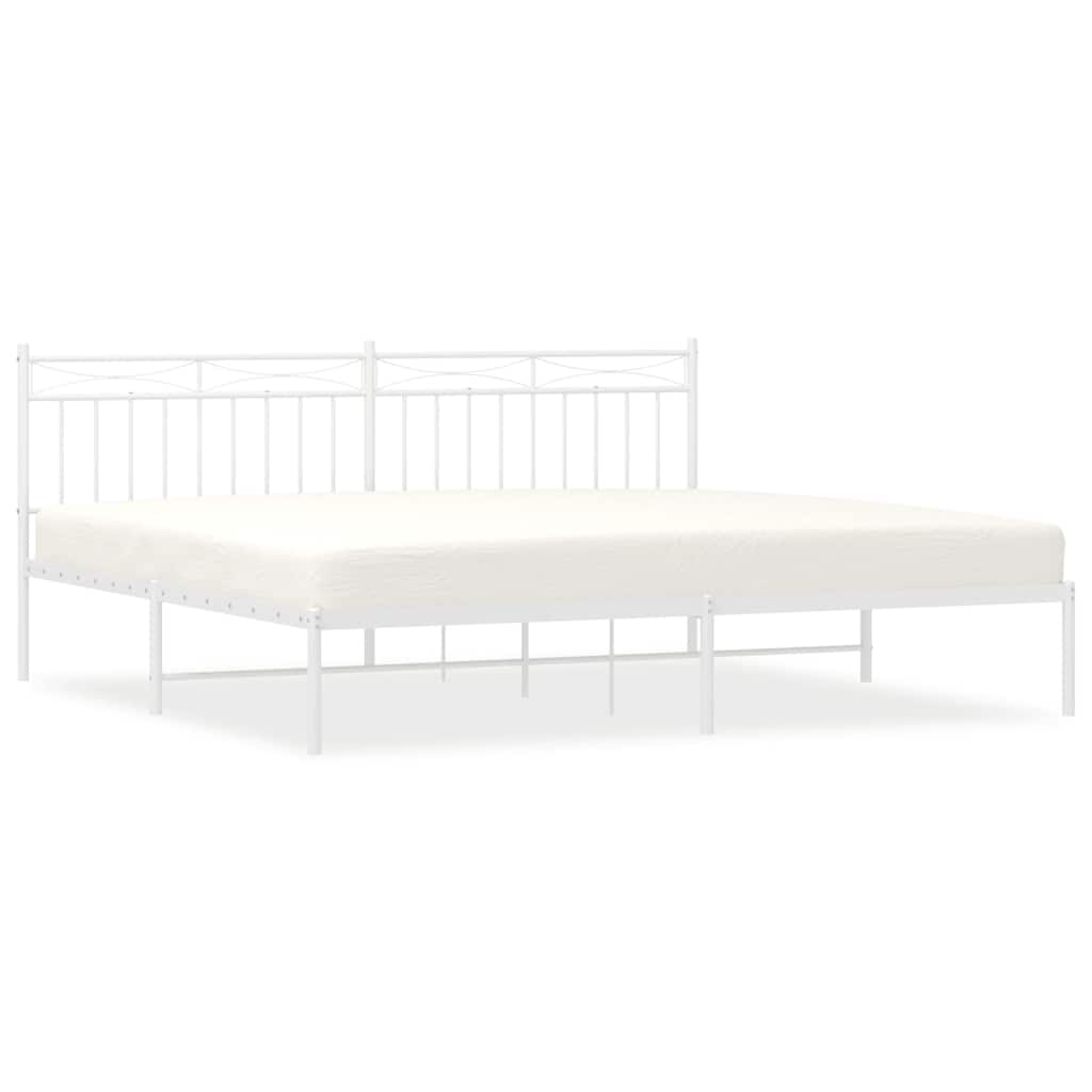 Metal Bed Frame without Mattress with Headboard White 193x203cm